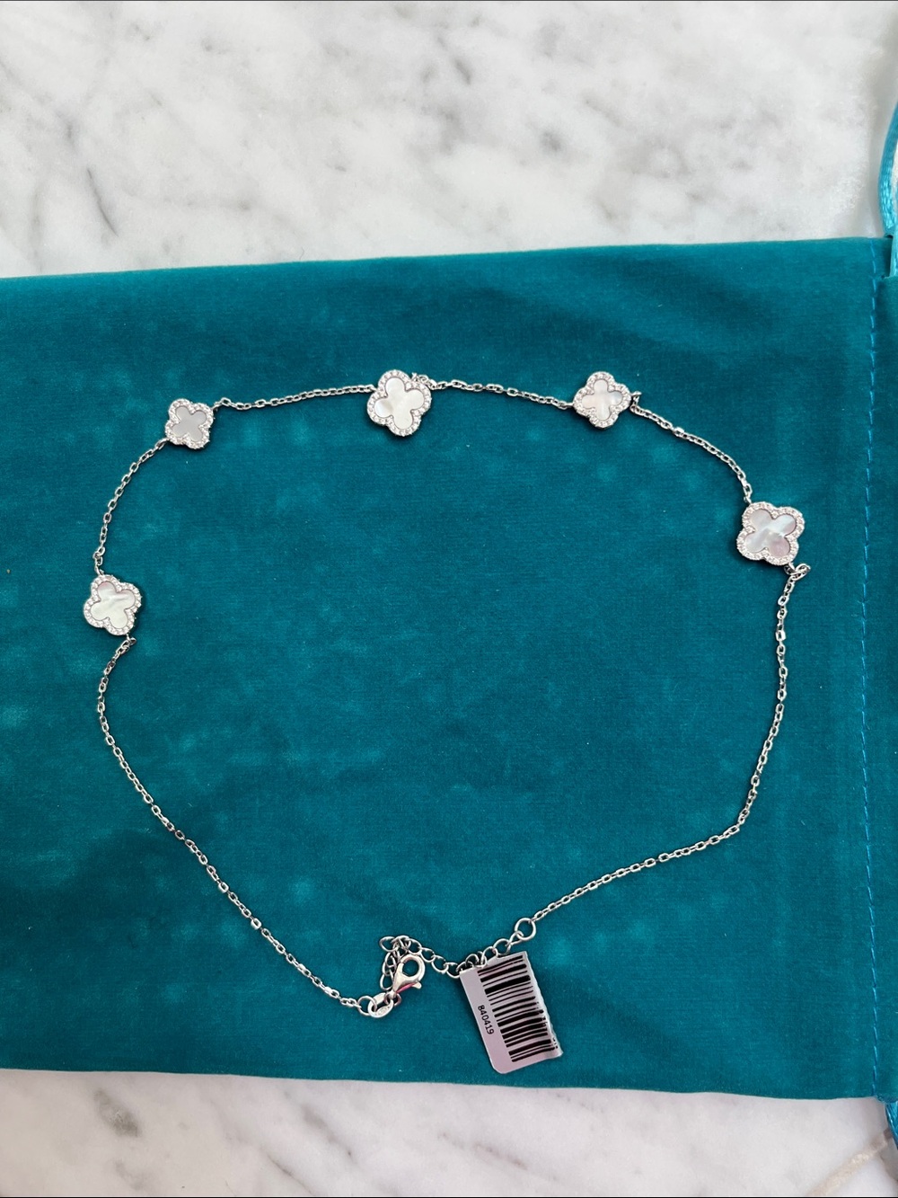 White Mother-of-Pearl Clover Station Necklace - Women Jewelry